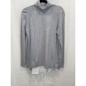 White House Black Market Gray Long Sleeve Sweater With White Pleated MEDIUM